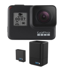 GOPRO HERO 7 BLACK ACTION CAMERA SD CARD AND BATTERY CHARGER BUNDLE