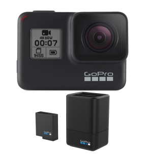 GOPRO HERO 7 BLACK ACTION CAMERA SD CARD AND BATTERY CHARGER BUNDLE