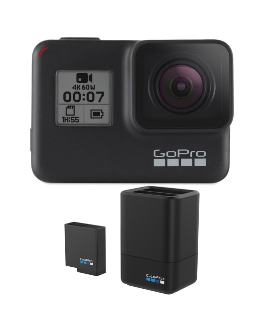 GOPRO HERO 7 BLACK ACTION CAMERA SD CARD AND BATTERY CHARGER BUNDLE